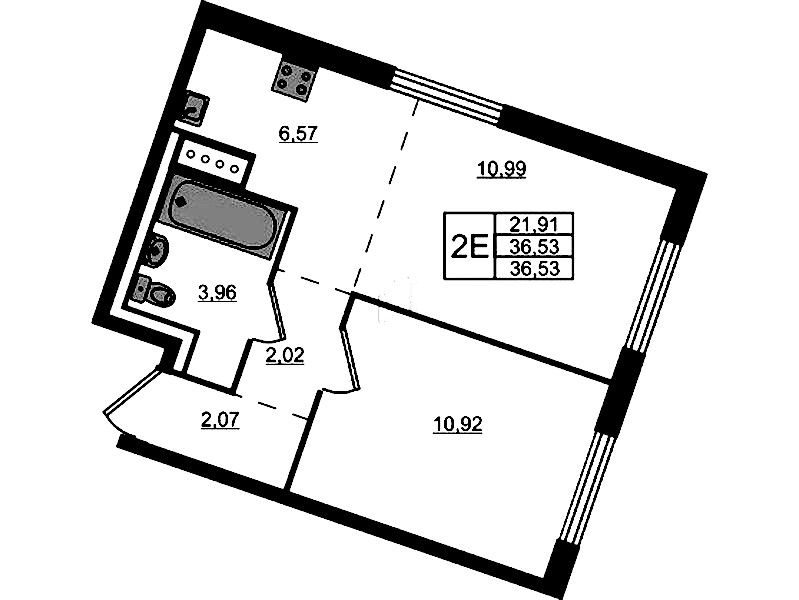 1-комнатная квартира 36.53 м², 4/9 эт., ЖК «Квартал Лаголово»